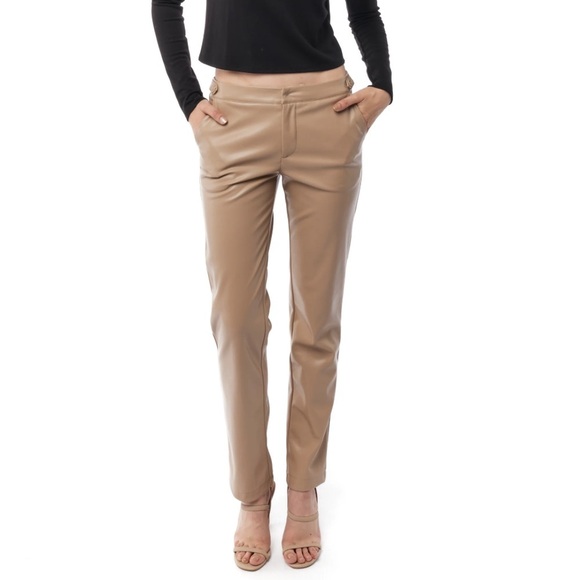 LBLC THE LABEL / REVOLVE FAUX LEATHER HIGH WAISTED TROUSERS SIZE S Tan - Picture 1 of 6